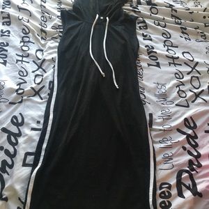 Black hooded bodycon dress, sleeveless, hooded
